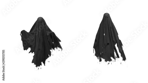 Fotografia, Obraz 3d render Flying black Ghost on a white background