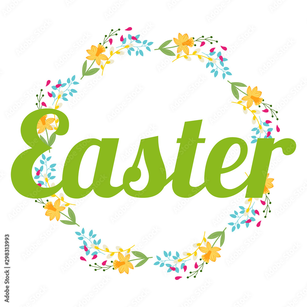 Easter card shape frame and flowers on white background. Vector illustration. Place for your text