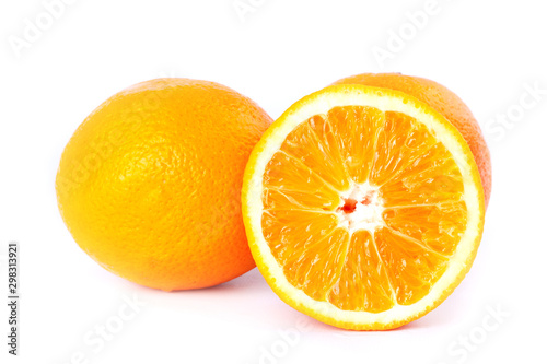 juicy oranges isolated on white background close-up