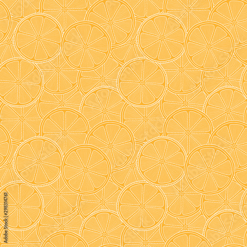Oranges slices seamless pattern. Hand drawn fresh tropical citrus fruit.