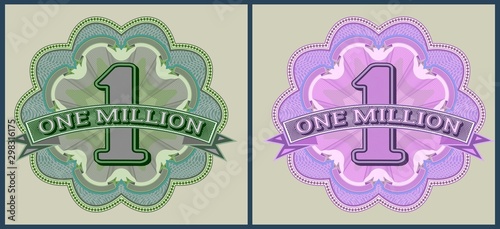 Green and pink guilloche pattern with one million lettering