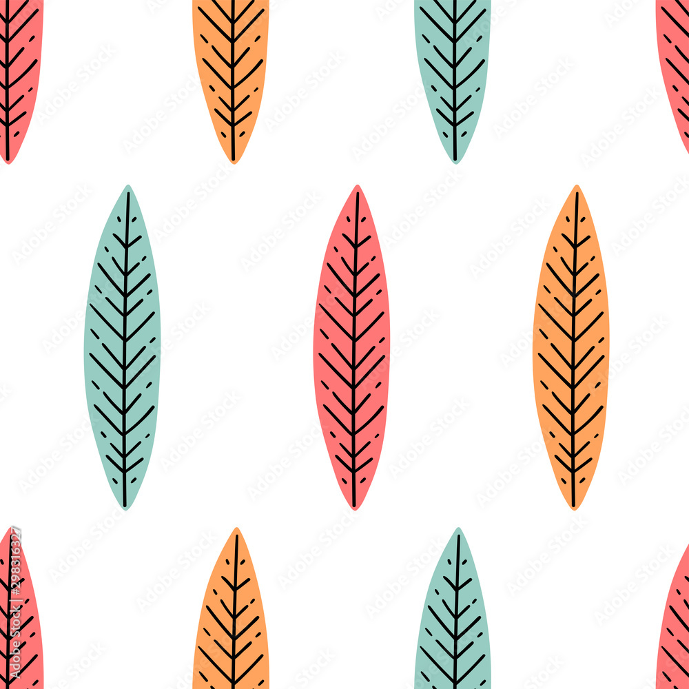 Abstract hand drawn leaves seamless pattern for print, textile, fabric. Modern stylized leaves background. Abstract hand drawn leaves seamless pattern for print, textile, fabric. Modern stylized leaves background.