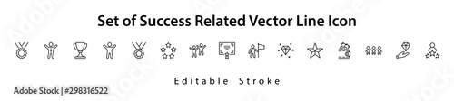 Set of Success Related Vector Line Icon. Contains such Icons as Cup, Ribbon, Star, Winner, Reward and more.Editable Stroke. 32x32 Pixel Perfect.