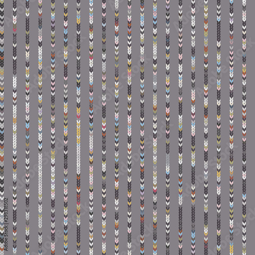Gray Knit Stitch Stripe Texture Background. Seamless Pattern in Multicolor Variegated Boho Dye. Knitting Craft Background. Hand Drawn Winter  Stitch Effect All Over Print. Vector Repeat Tile Eps 10.