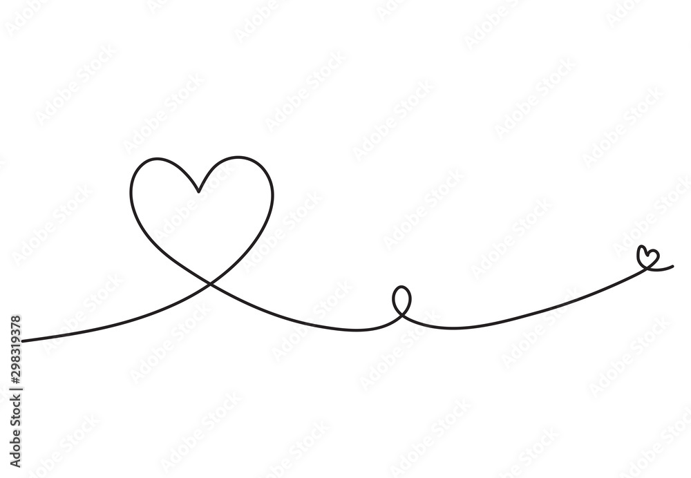 Continuous line drawing two hearts, Black and white vector minimalist ...