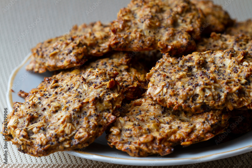 Baked oatmeal cookies with chia seeds and poppy