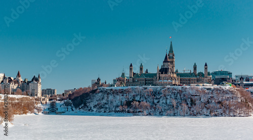 Parliament Hill on a Clear Winter Day in Ottawa, Ontario
