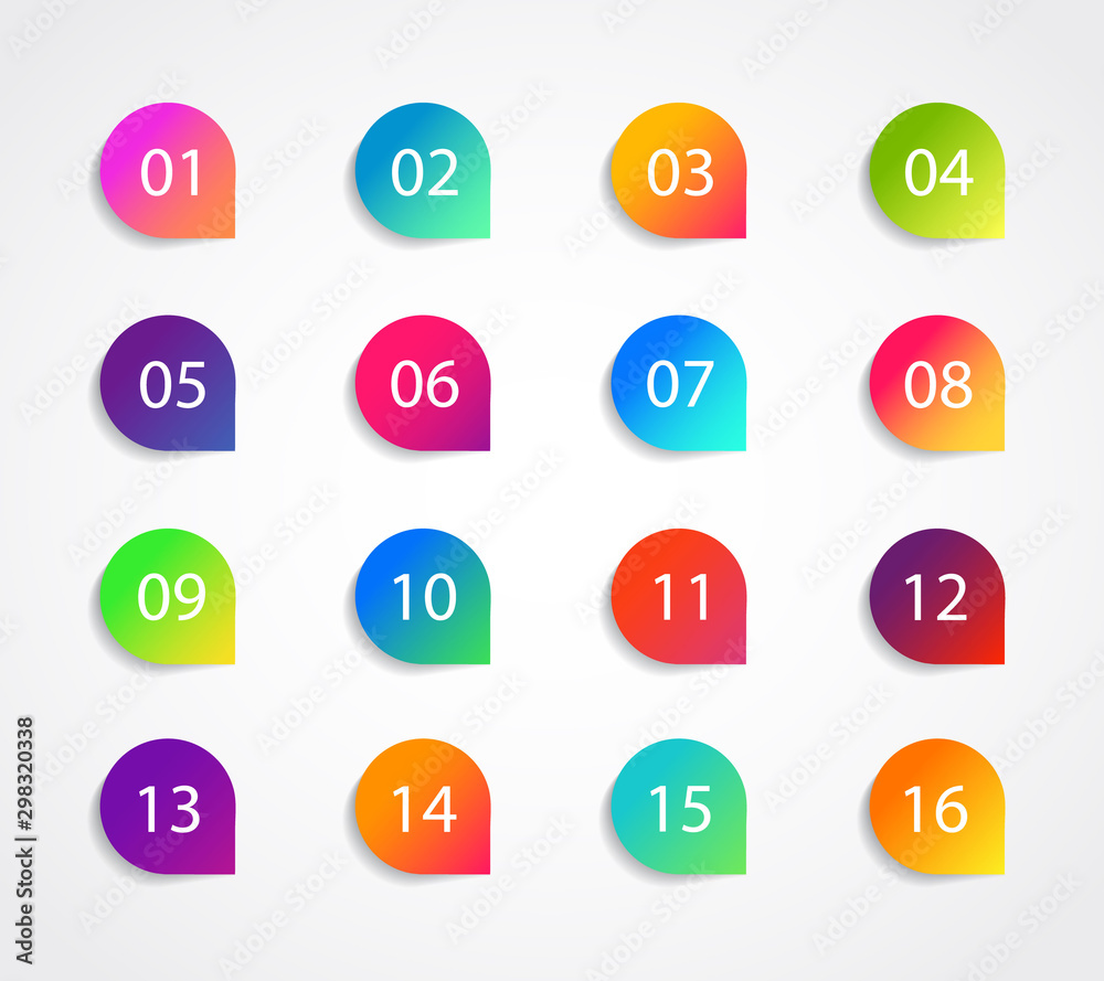 Bullet marker icon with number 1, 3, 4, 5, 7, 9, 10, 12 for infographic, presentation. Set of graphic pointer with steps. Sticky point bullet gradient color. Template label info bullet. vector Bullet marker icon with number 1, 3, 4, 5, 7, 9, 10, 12 for infographic, presentation. Set of graphic pointer with steps. Sticky point bullet gradient color. Template label info bullet. vector