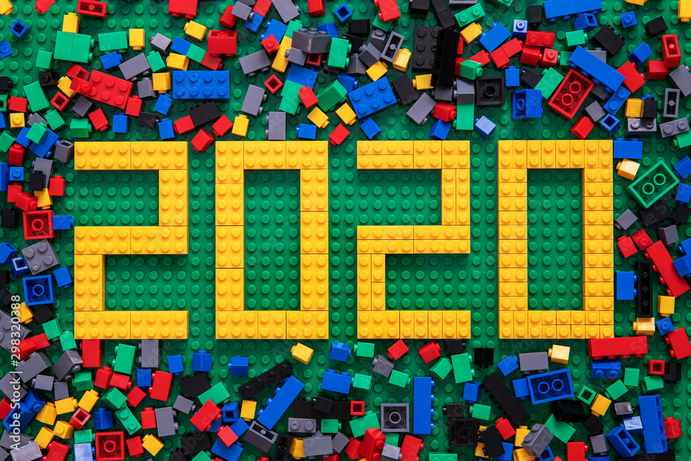 Fototapeta premium New Year 2020 Bricks Toys Background