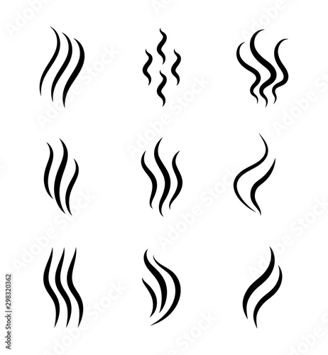 Aromas, smell vaporize icon. Outline symbols smoke, cooking steam odour, fume of flame. Hot aroma odors signs set. Wave of stench isolated. vector abstract illustration