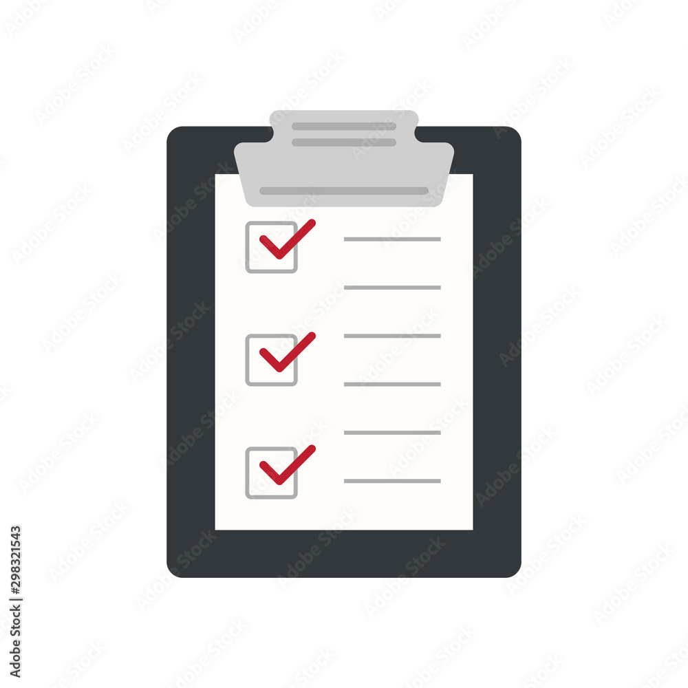 Icon clipboard checklist or document with checkmark with text in flat style Icon clipboard checklist or document with checkmark with text in flat style
