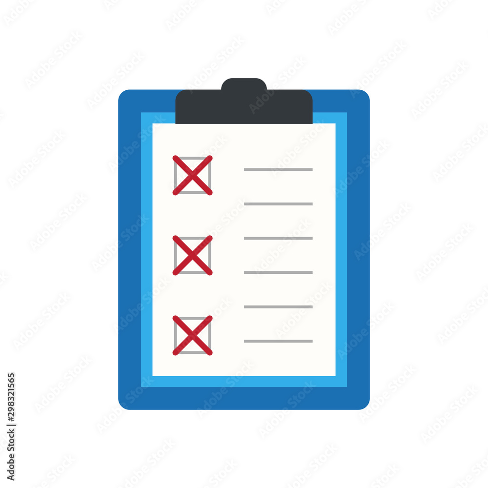 Icon clipboard checklist or document with checkmark with text in flat style