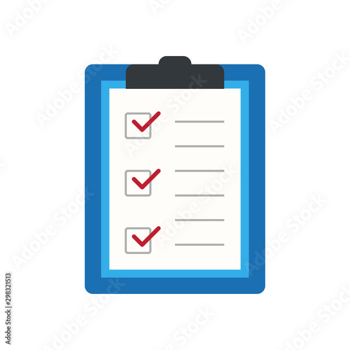 Icon clipboard checklist or document with checkmark with text in flat style