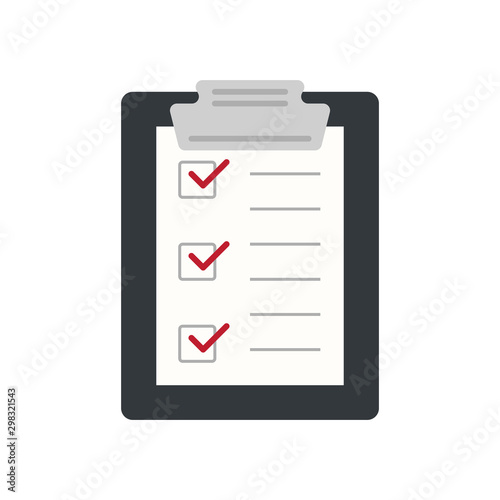 Icon clipboard checklist or document with checkmark with text in flat style