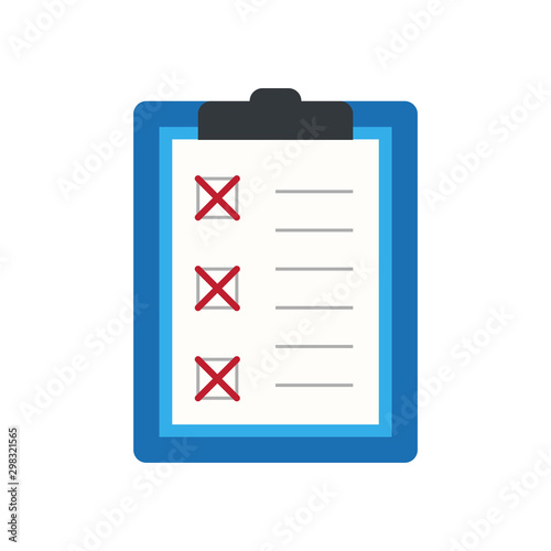 Icon clipboard checklist or document with checkmark with text in flat style