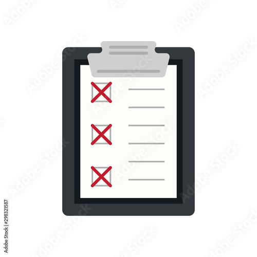 Icon clipboard checklist or document with checkmark with text in flat style