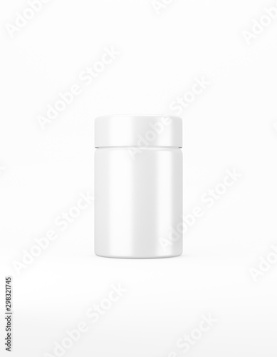 White medium glossy jar with lid mockup on a white background. Template packaging food, cosmetics, chemistry. 3D rendering