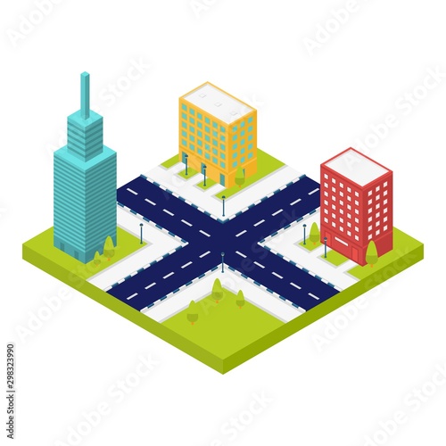 City intersection road icon. Isometric of city intersection road vector icon for web design isolated on white background