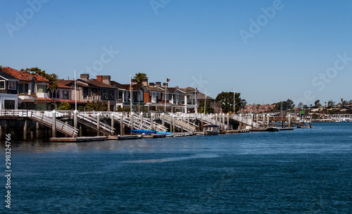 waterfront homes on Newport Beach harbor in California