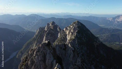 Aerial view ,fly over mountains peak in julian alps,Mangart. camera move forward