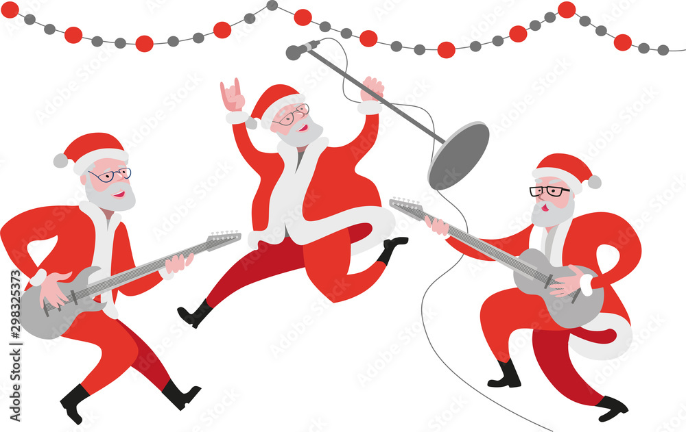 Obraz premium Merry Santa Claus playing guitars and dancing.