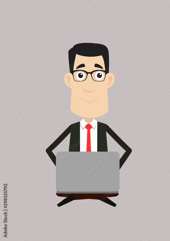 Corporate Business Character - Sitting and Working on Laptop