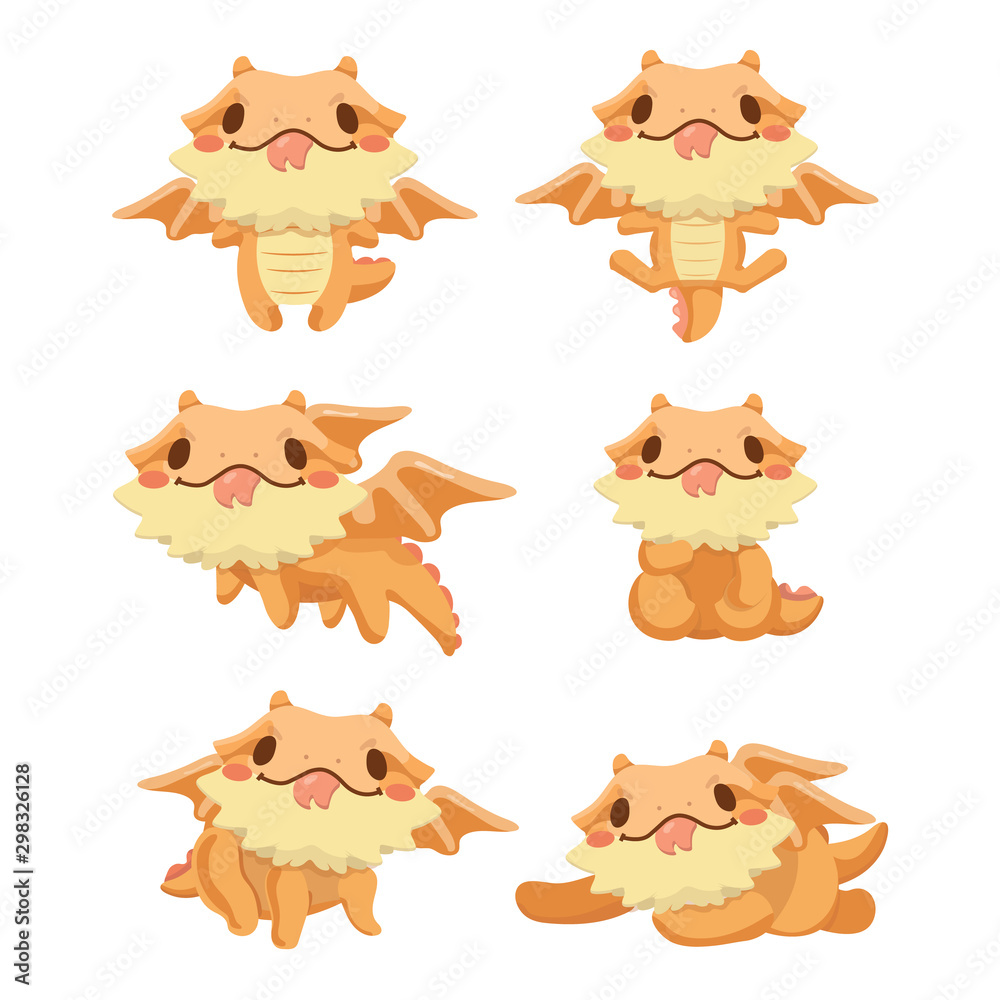 Obraz premium Cute cartoon dragons set on pastel background..