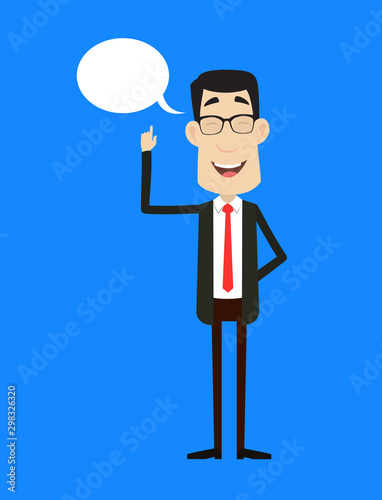 Corporate Business Character - Smiling and Pointing to Speech Bubble © CreativeBucket