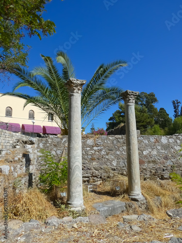 Columns of an archaeological site of the island of kos photo