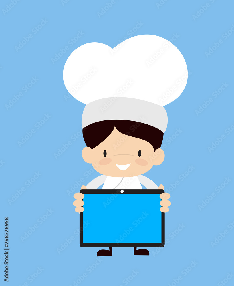 Cute Cartoon Chef -Presenting a Tablet Cute Cartoon Chef -Presenting a Tablet
