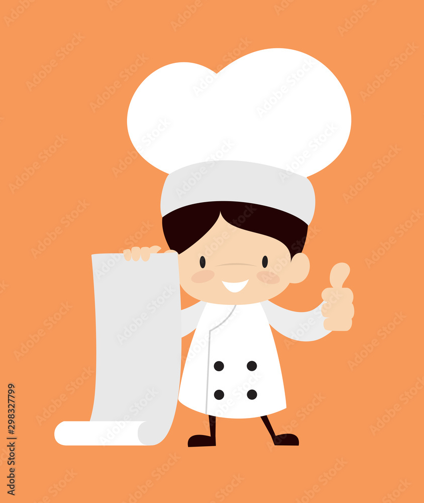 Cute Cartoon Chef - Holding a Paper Scroll and Showing Thumbs Up Cute Cartoon Chef - Holding a Paper Scroll and Showing Thumbs Up