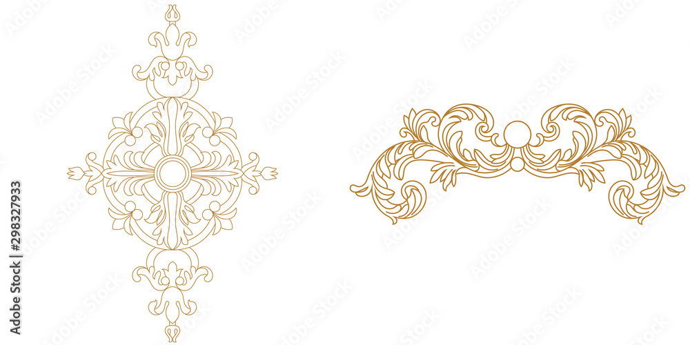 Set of golden vintage baroque ornament, corner. Retro pattern antique style acanthus.