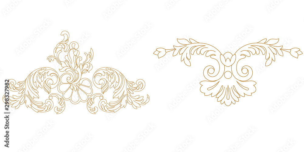 Set of golden vintage baroque ornament, corner. Retro pattern antique style acanthus. - obrazy, fototapety, plakaty 