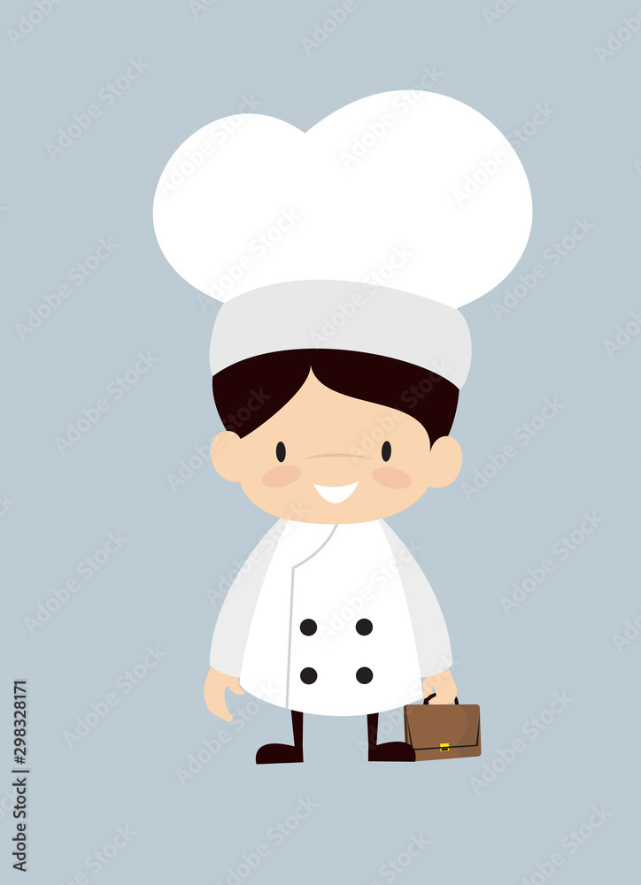 Cute Cartoon Chef - Holding a Suitcase and ready to go