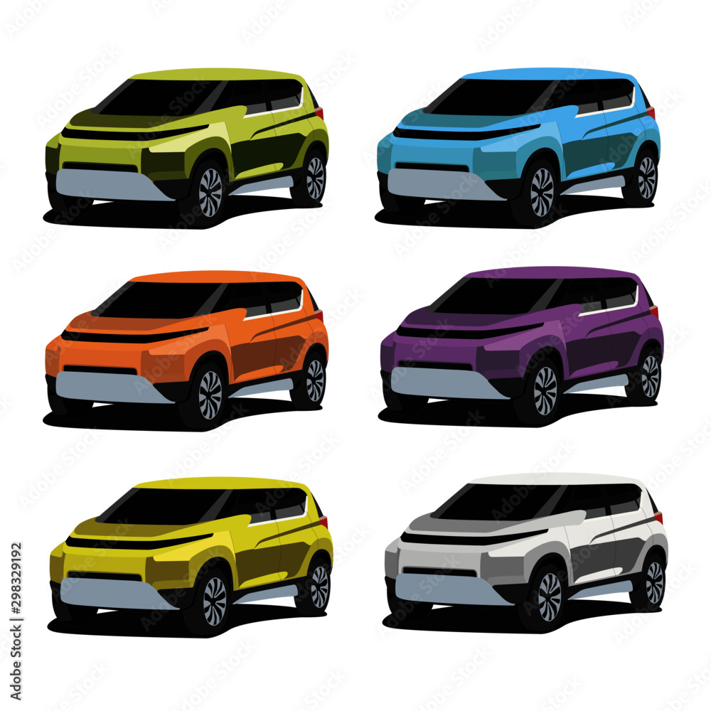 suv different color set realistic vector illustration isolated