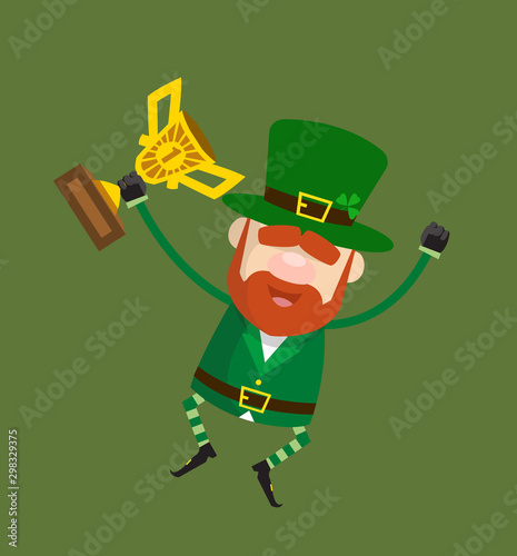 Cute Leprechaun Cartoon - Jumping with Trophy photo