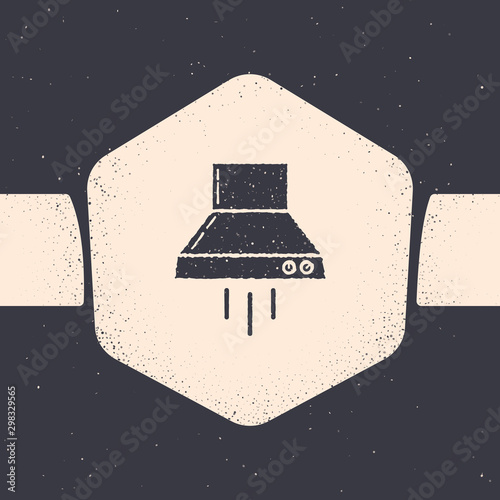 Grunge Kitchen extractor fan icon isolated on grey background. Cooker hood. Kitchen exhaust. Household appliance. Monochrome vintage drawing. Vector Illustration