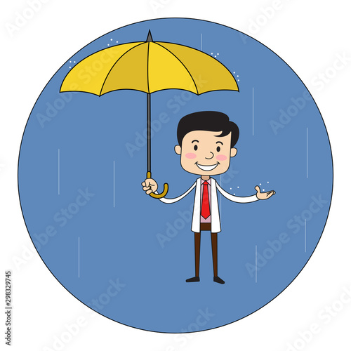 Dentist Standing in Rain with Umbrella