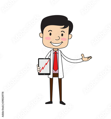 Dentist - Presenting Profit Growing Graph on Tablet