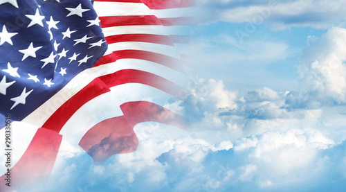 Fototapeta Naklejka Na Ścianę i Meble -  American flag in sky