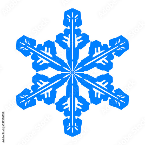 Elegance flat decorative blue snowflake vector design on white background in great details suitable for Christmas, New Year, Hanukkah and other winter theme holiday celebration event.