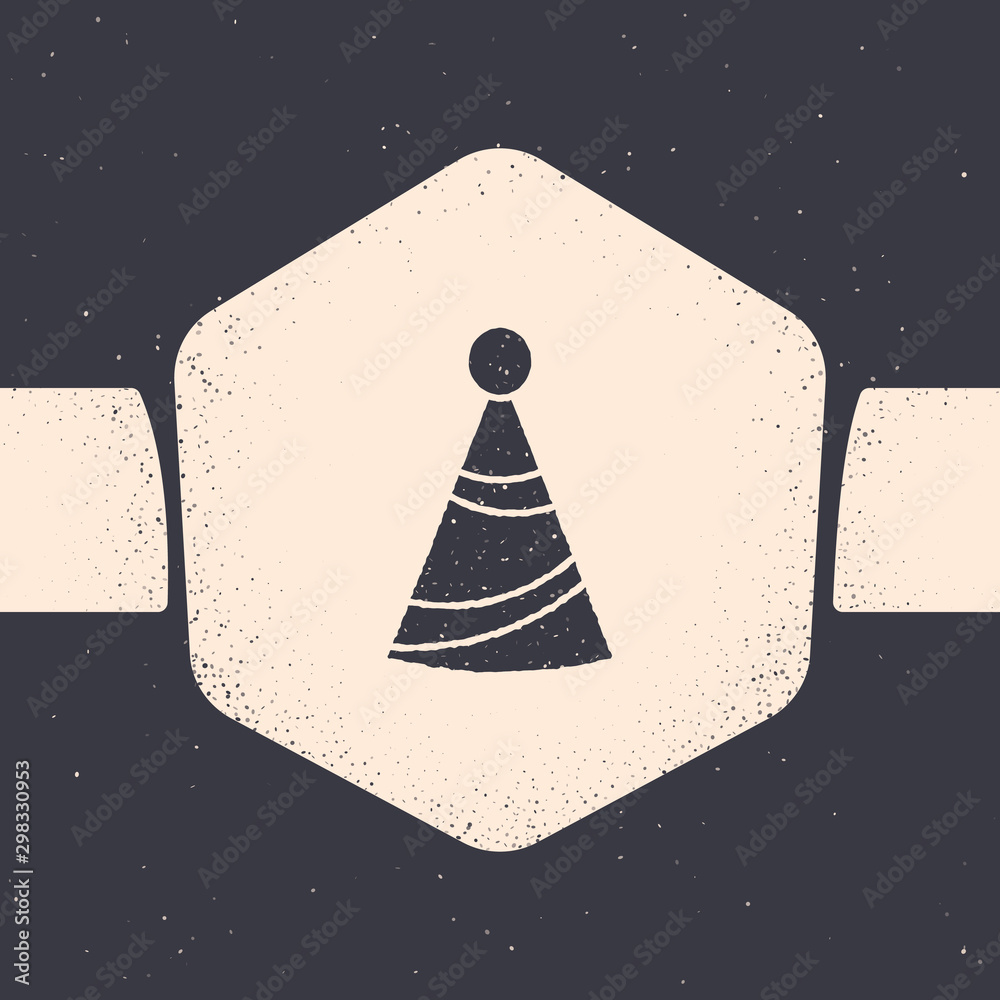 Grunge Party hat icon isolated on grey 