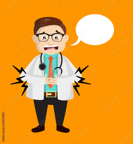 Dermatologist Doctor - Feeling Pain in Stomach with Speech Bubble