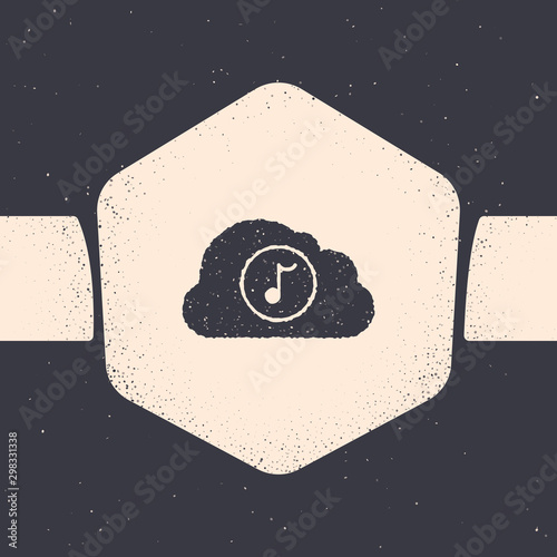 Grunge Music streaming service icon isolated on grey background. Sound cloud computing, online media streaming, online song, audio wave. Monochrome vintage drawing. Vector Illustration