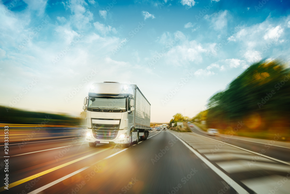 Truck in motion on motorway