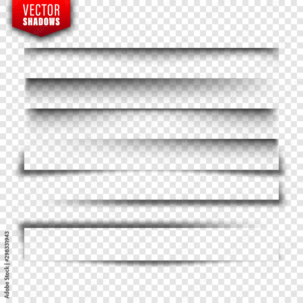 Vector shadows set. Page dividers on transparent background. Realistic isolated shadow. Vector illustration.
