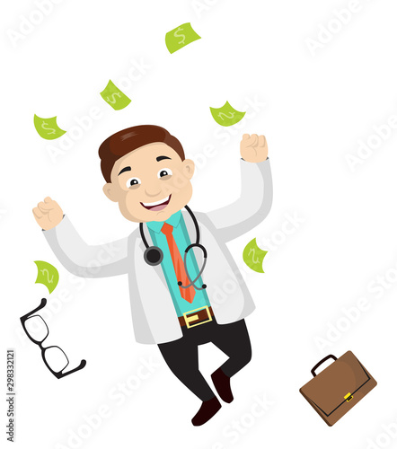 Dermatologist Doctor - Jumping in Excitement with money