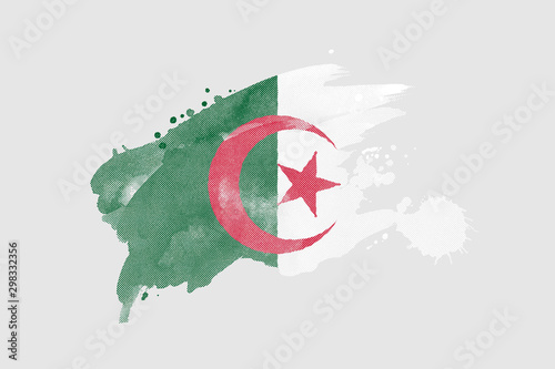 National flag of Algeria. Stylized Algerian flag with watercolor halftone effect on plain background