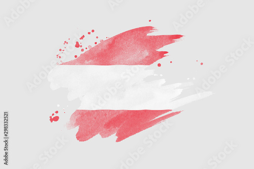 National flag of Austria. Stylized Austrian flag with watercolor halftone effect on plain background