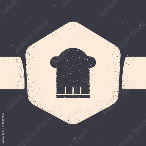 Grunge Chef hat icon isolated on grey background. Cooking symbol. Cooks hat. Monochrome vintage drawing. Vector Illustration